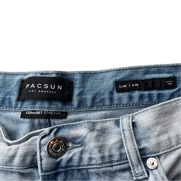 Pacsun Los Angeles Men Denim Embroidered Rose Slim Stretchy Shorts Waist 36 - Picture 3 of 7